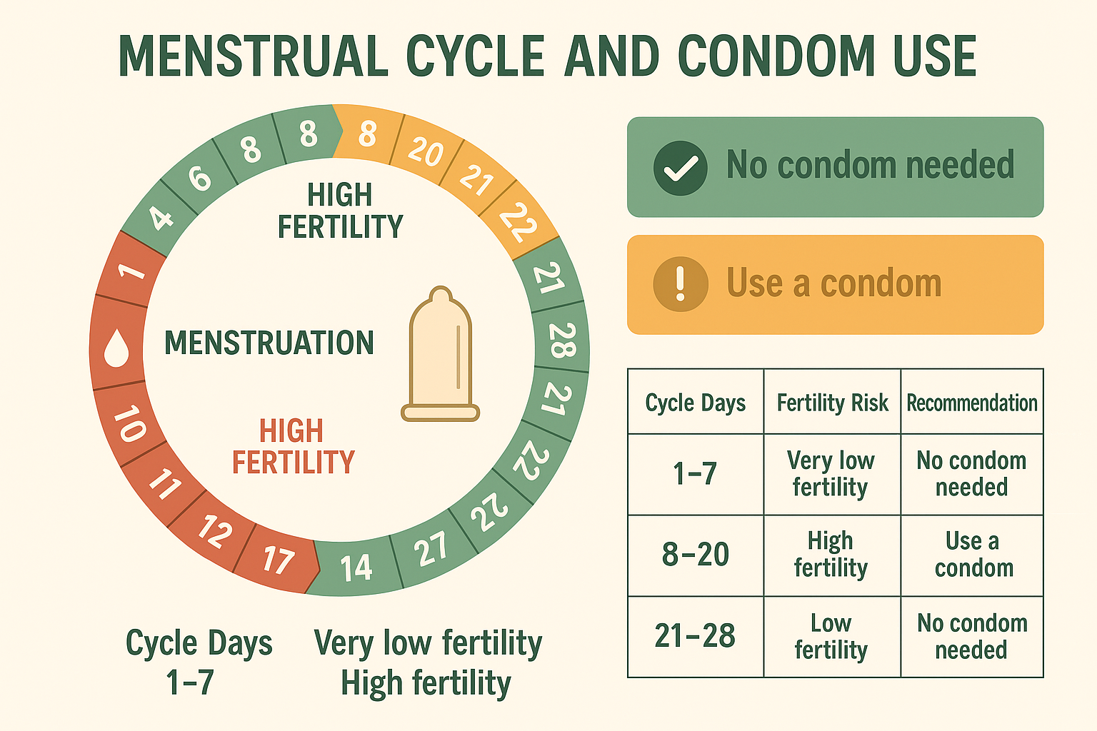Menstrual Cycle and Condom Use Chart